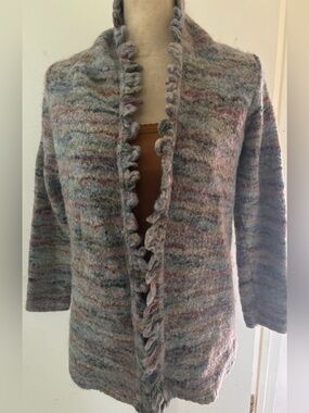 Peruvian Connection alpaca blend open front ruffles cardigan sz  S